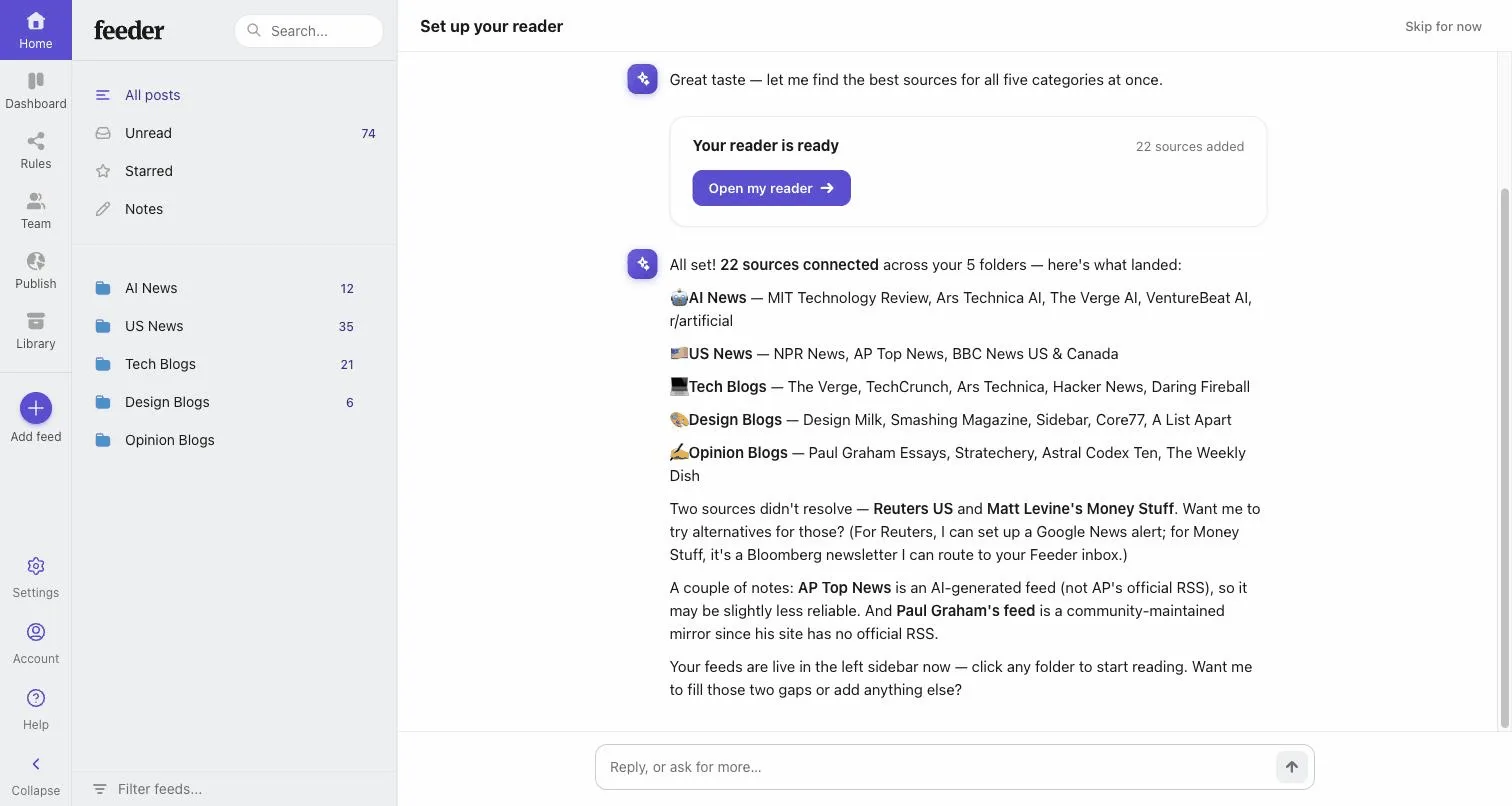 The assistant finding sources and setting up folders